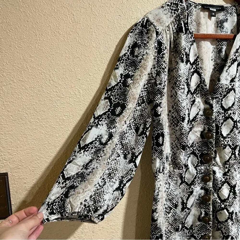 Slate & Willow Python Snake Puff Sleeve Lightweight Button Front Dress_6
